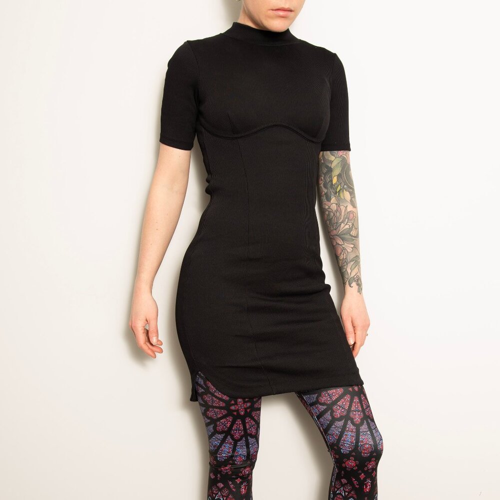 Black Ribbed High Neck Under Wire Bodycon Mini Dress